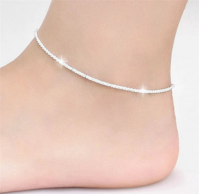 Exquisite Silver Color Zircon Anklet for Women Girls Sparkling Gypsophila Adjsutable Chain Beach Anklet Jewelry Gift 2024 New