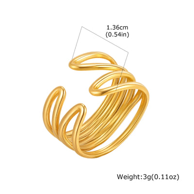 Women's Ring, 18k Gold Plated Stylish Open Ring Adjustable, stainless Steel Anti Allergenic Waterproof Jewelry