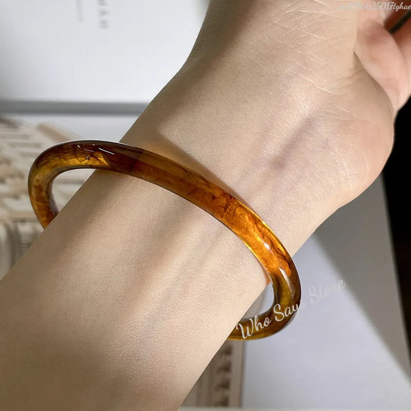 Vintage Punk Beige Khaki Thick Resin Acrylic Smudging Bangles Geometric Irregular Bangle Bracelets For Women Men Jewelry