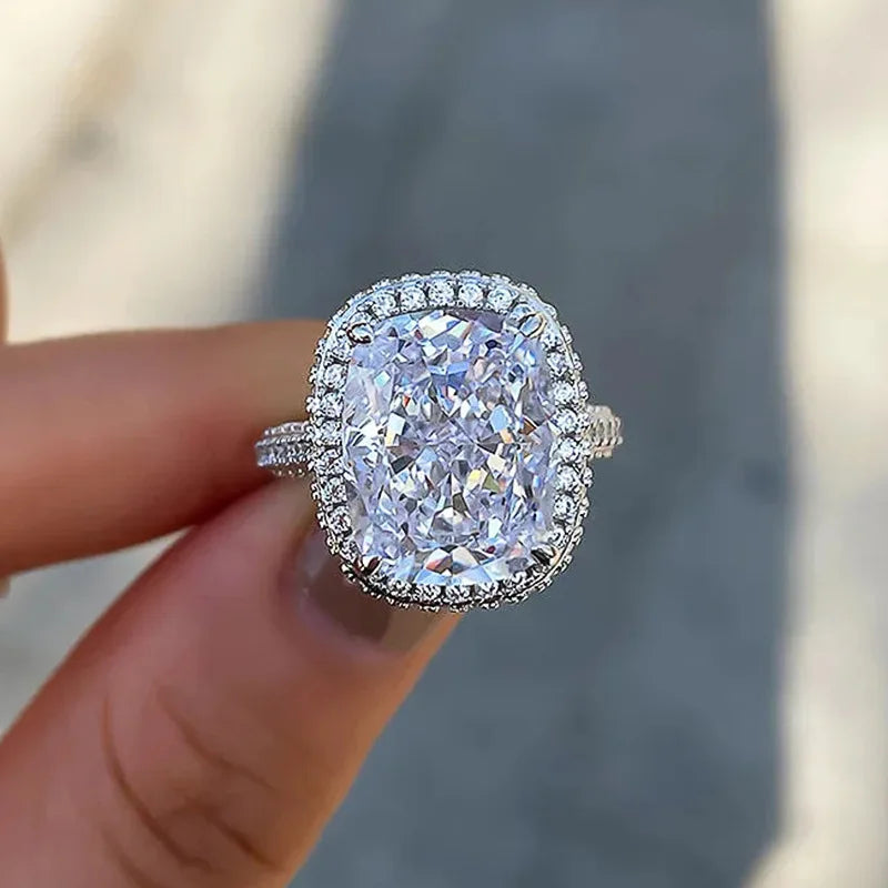 Fashion Female Rings 925 Sterling Silver Shining Big Square 4 Claw Inlaid Zircon Rings for Women  Banquet Wedding Jewelry Gift