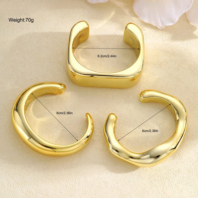 3pcs Retro Exaggerated Gold Color Bangle Set for Women Simple Geometric Smooth Wide Thick Bracelets Daily Wear Wedding Jewelry