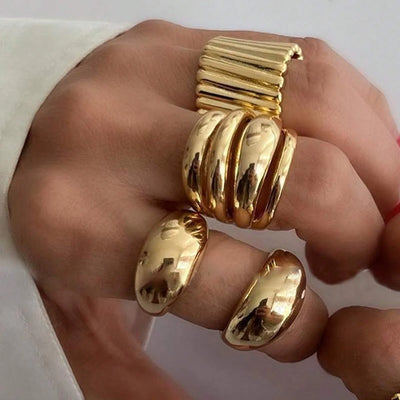 8pcs Set Minimalist Exaggerated Ripple Asymmetrical Rings For Women Gold Color Irregular Ring Set Party Daily Wear Jewelry Gifts