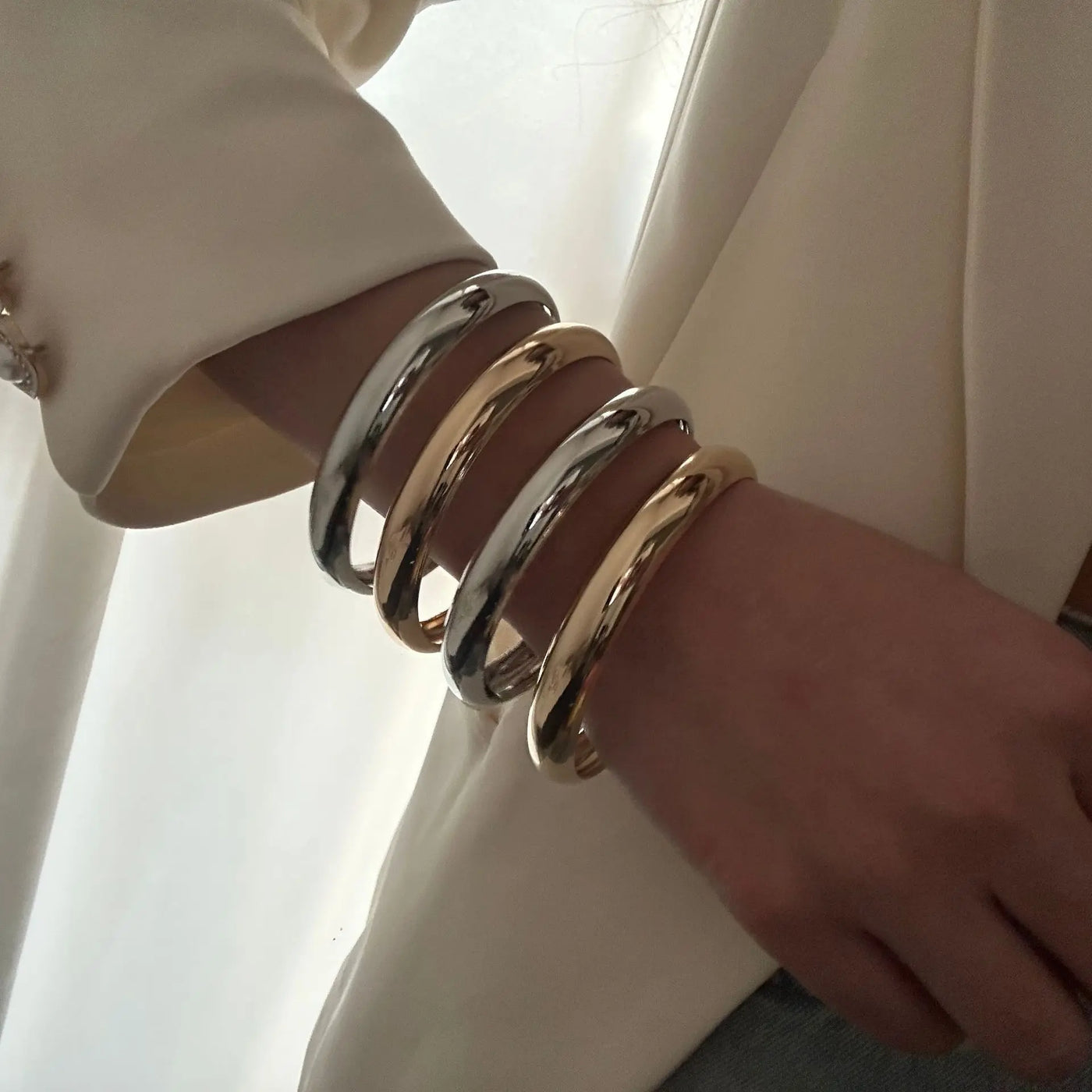DIEZI One Set Simple Multilayer Bangle Bracelet Fashion Punk Gold Silver Color Geometric Bangles For Women Men Gift Jewelry