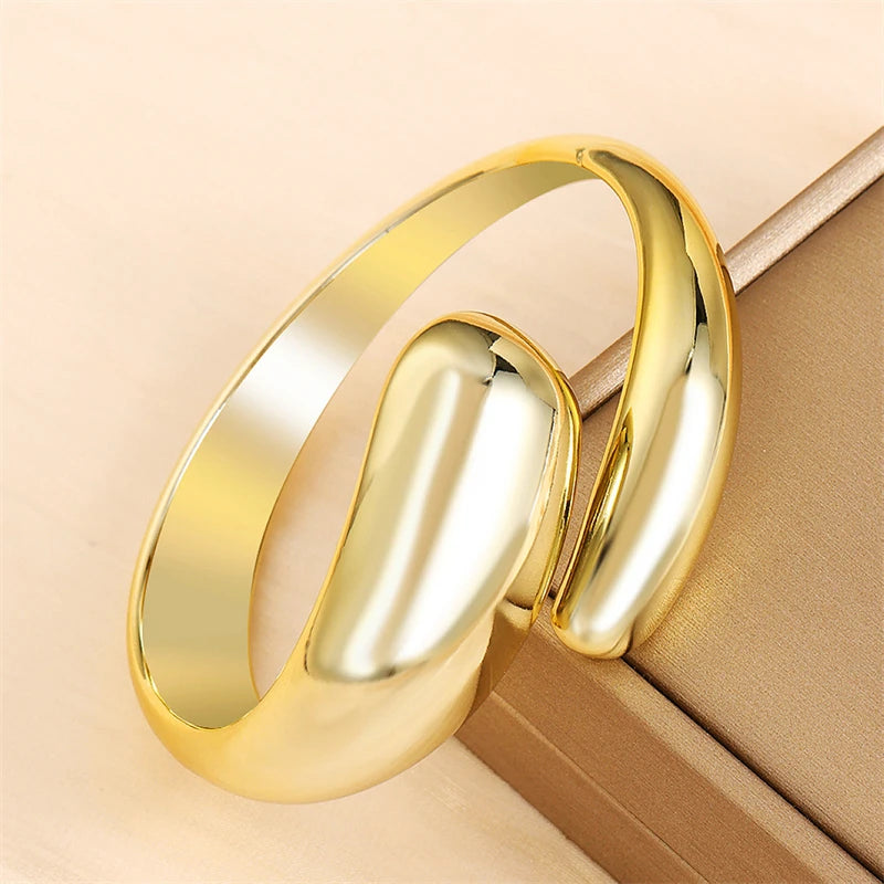 Exaggerated Geometric Wide Cuff Bangles for Women Men Punk Hip Hop Chunky Gold Silver Color Statement Bracelet Jewelry Gift