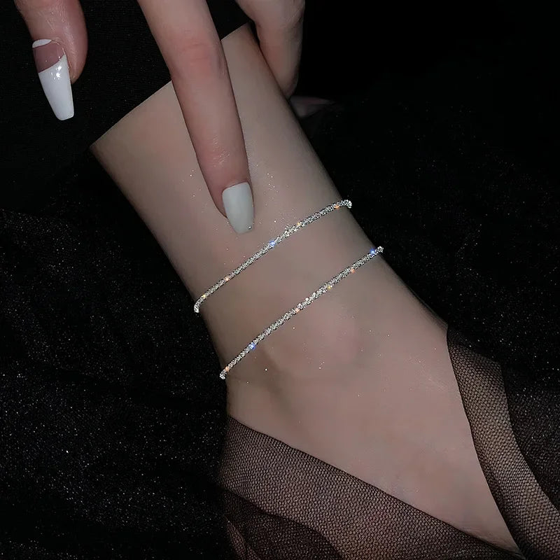 Exquisite Trendy Sparkle Star Silver Color Stainless Steel Anklet for Women Girls Classic Simple Korea Jewelry Accessories Gift