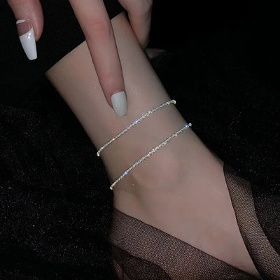 Exquisite Trendy Sparkle Star Silver Color Stainless Steel Anklet for Women Girls Classic Simple Korea Jewelry Accessories Gift