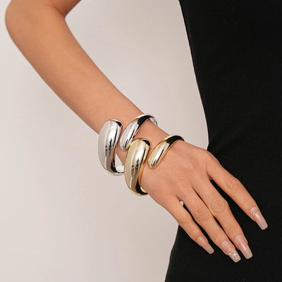 Exaggerated Geometric Wide Cuff Bangles for Women Men Punk Hip Hop Chunky Gold Silver Color Statement Bracelet Jewelry Gift
