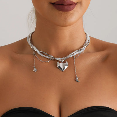 New Y2K Cross Pendant Beaded Necklace Women Boho Crystal Class Tassels Clavicle Chain Cool Choker Exquisite Fashion Jewelry