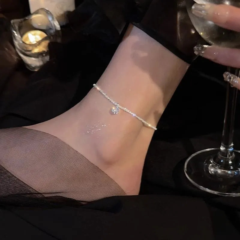 Exquisite Silver Color Zircon Anklet for Women Girls Sparkling Gypsophila Adjsutable Chain Beach Anklet Jewelry Gift 2024 New