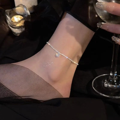 Exquisite Silver Color Zircon Anklet for Women Girls Sparkling Gypsophila Adjsutable Chain Beach Anklet Jewelry Gift 2024 New