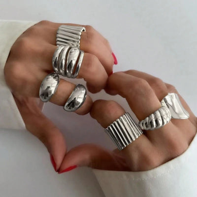 8pcs Set Minimalist Exaggerated Ripple Asymmetrical Rings For Women Gold Color Irregular Ring Set Party Daily Wear Jewelry Gifts