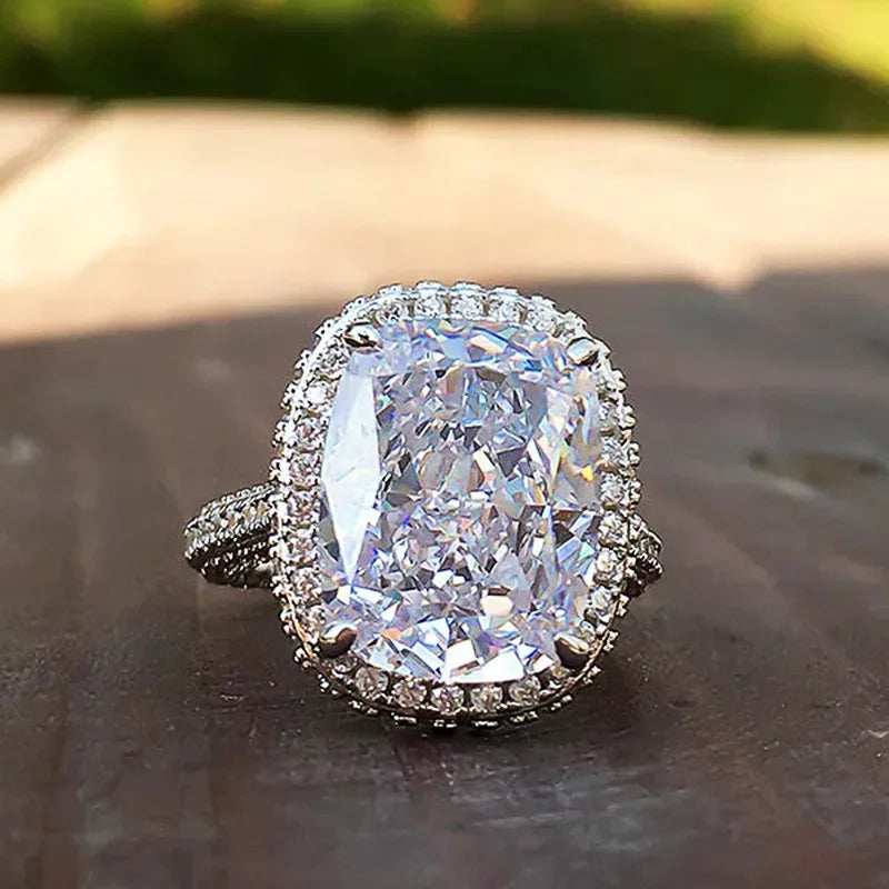 Fashion Female Rings 925 Sterling Silver Shining Big Square 4 Claw Inlaid Zircon Rings for Women  Banquet Wedding Jewelry Gift