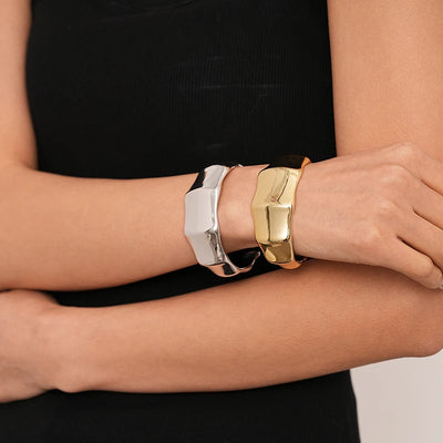 Exaggerated Geometric Wide Cuff Bangles for Women Men Punk Hip Hop Chunky Gold Silver Color Statement Bracelet Jewelry Gift