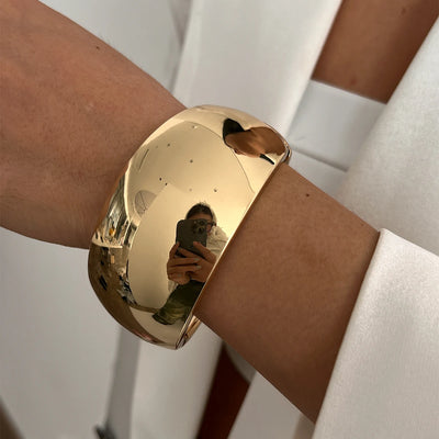Salircon Exaggerated Punk Smooth Heavy Metal Bangle Bracelet for Women Trend Geometric Open Spring Bangle Party Jewelry Gift