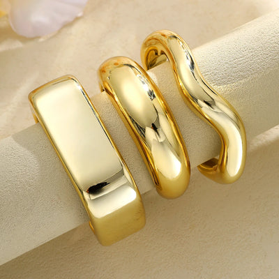 3pcs Retro Exaggerated Gold Color Bangle Set for Women Simple Geometric Smooth Wide Thick Bracelets Daily Wear Wedding Jewelry