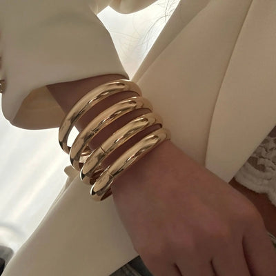 DIEZI One Set Simple Multilayer Bangle Bracelet Fashion Punk Gold Silver Color Geometric Bangles For Women Men Gift Jewelry