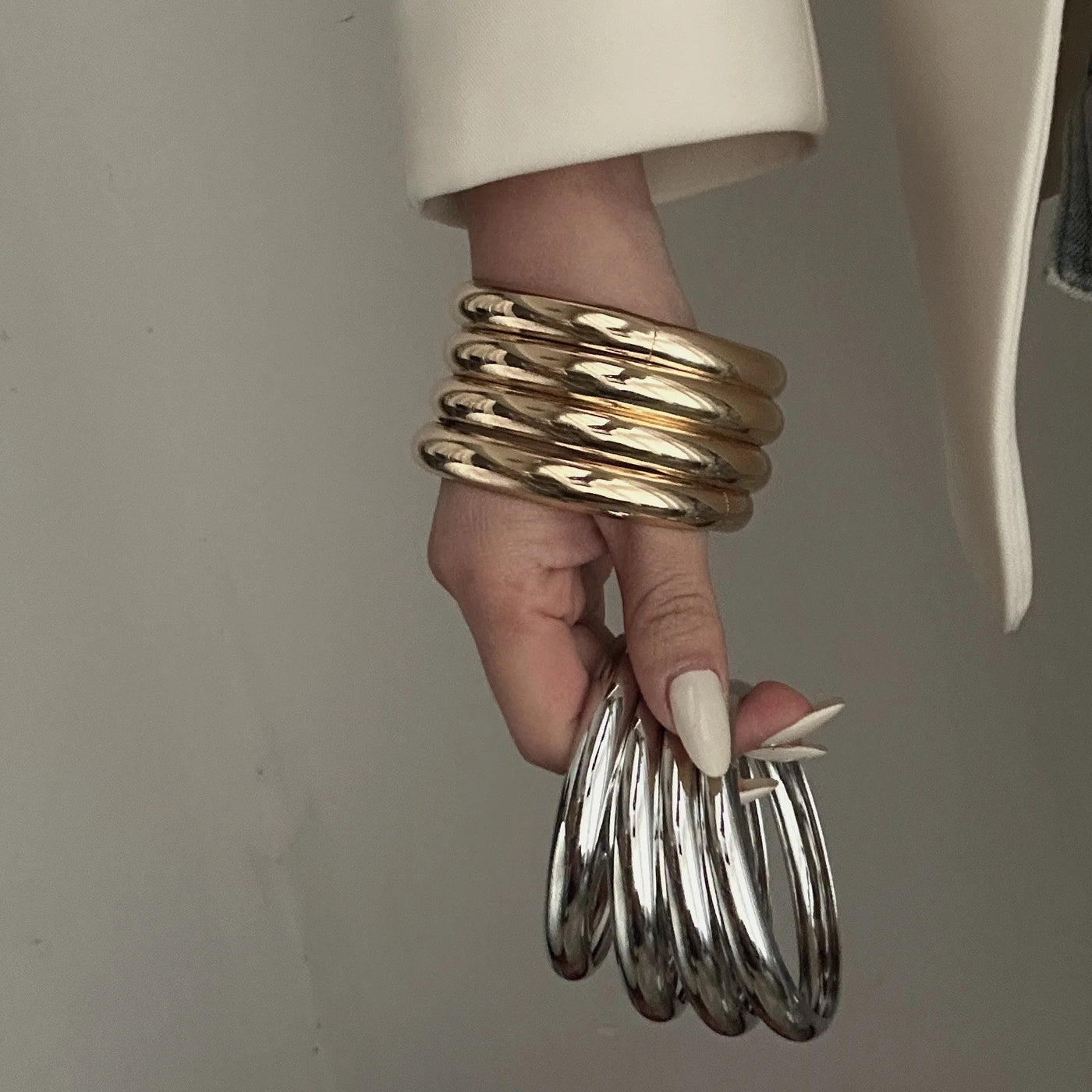 DIEZI One Set Simple Multilayer Bangle Bracelet Fashion Punk Gold Silver Color Geometric Bangles For Women Men Gift Jewelry