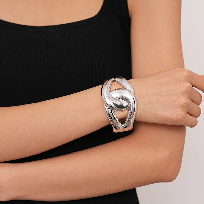 Exaggerated Geometric Wide Cuff Bangles for Women Men Punk Hip Hop Chunky Gold Silver Color Statement Bracelet Jewelry Gift