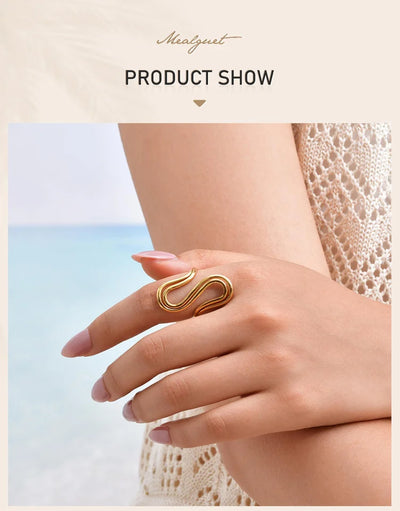Women's Ring, 18k Gold Plated Stylish Open Ring Adjustable, stainless Steel Anti Allergenic Waterproof Jewelry