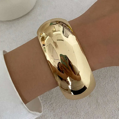 IngeSight.Z Vintage Irregular Resin Wide Bangle Bracelets Women Punk Geometric Wide Metal Bracelet Fashion Chunky Party Jewelry