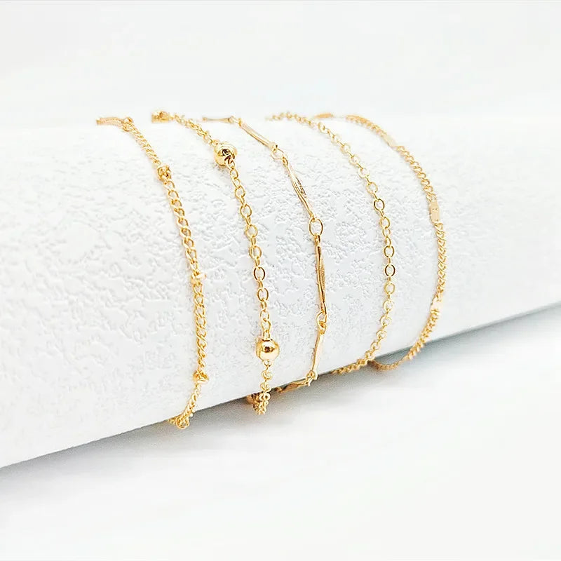 Shiny Anklets With Layers Leaves And Beaded Cuban Chains. A Set Of Summer Beach Anklets For Women Girls  Ankle Jewelry,