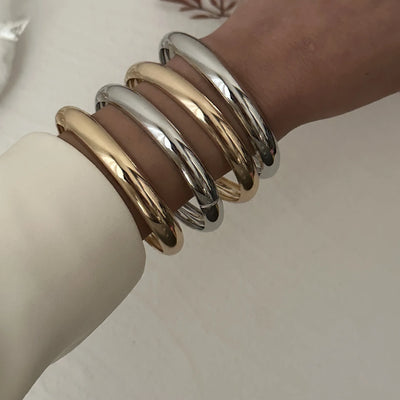 DIEZI One Set Simple Multilayer Bangle Bracelet Fashion Punk Gold Silver Color Geometric Bangles For Women Men Gift Jewelry