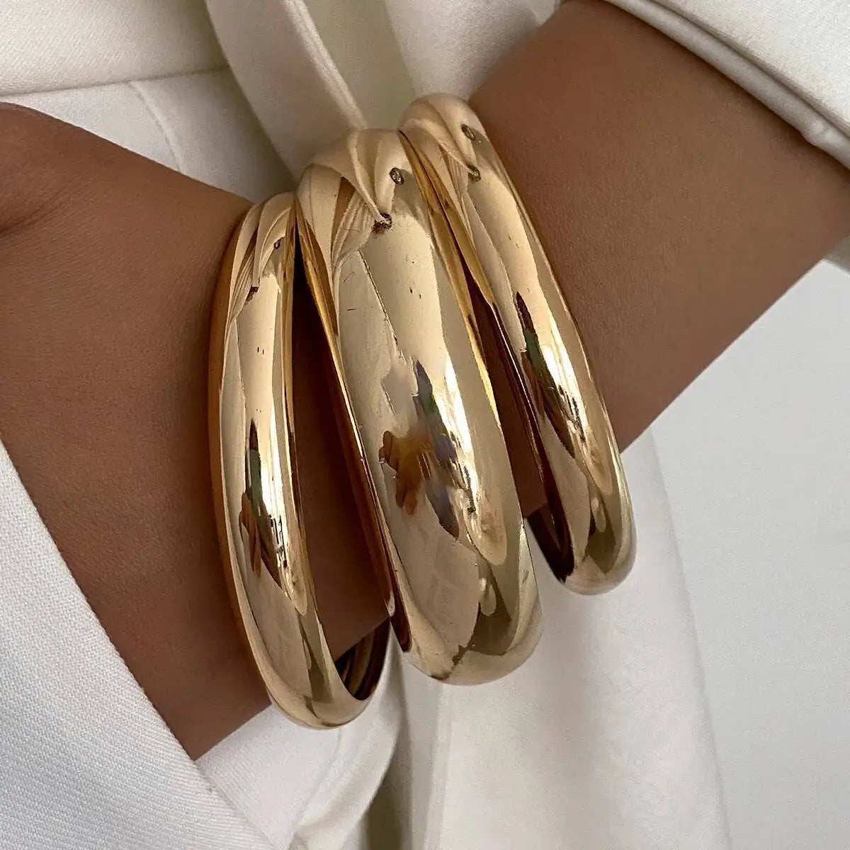 PuRui 3 Styles Retro Punk Gold Color Stack Metal Bangles Bracelets for Women Trend Simple Femme Charm Jewelry Accessories Gifts