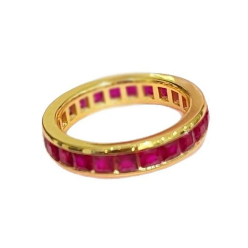 Light luxury retro high-end inlaid circle ruby rings for women fashion layering style ring adjustable wedding jewelry gifts