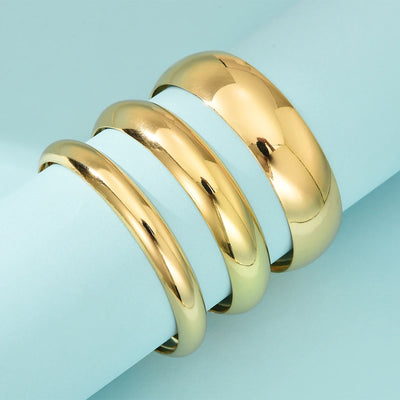 3Pcs/Set Round Smooth Gold Color Wide Bangles Set for Women Simple Temperament Thick Bracelet New Fashion Luxury Wedding Jewelry