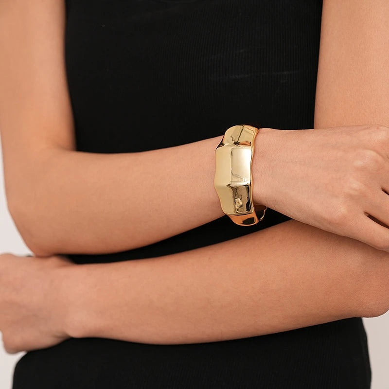 Exaggerated Geometric Wide Cuff Bangles for Women Men Punk Hip Hop Chunky Gold Silver Color Statement Bracelet Jewelry Gift