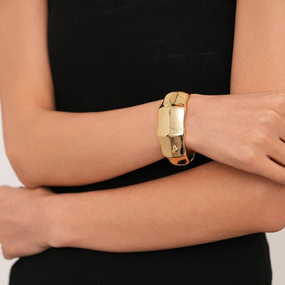 Exaggerated Geometric Wide Cuff Bangles for Women Men Punk Hip Hop Chunky Gold Silver Color Statement Bracelet Jewelry Gift