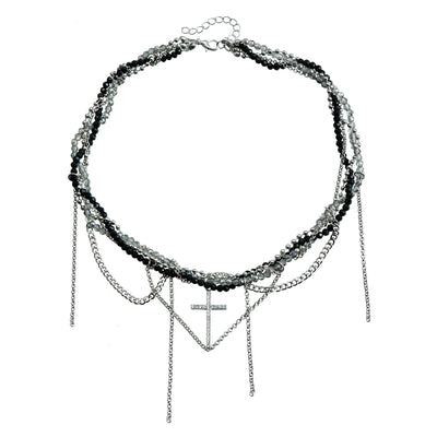 New Y2K Cross Pendant Beaded Necklace Women Boho Crystal Class Tassels Clavicle Chain Cool Choker Exquisite Fashion Jewelry