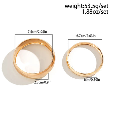 2Pcs/Set Punk Classic Gold Color Wide Bangles for Women Exaggerated Heavy Metal Big Bracelet Luxury Wedding Jewelry Accessories