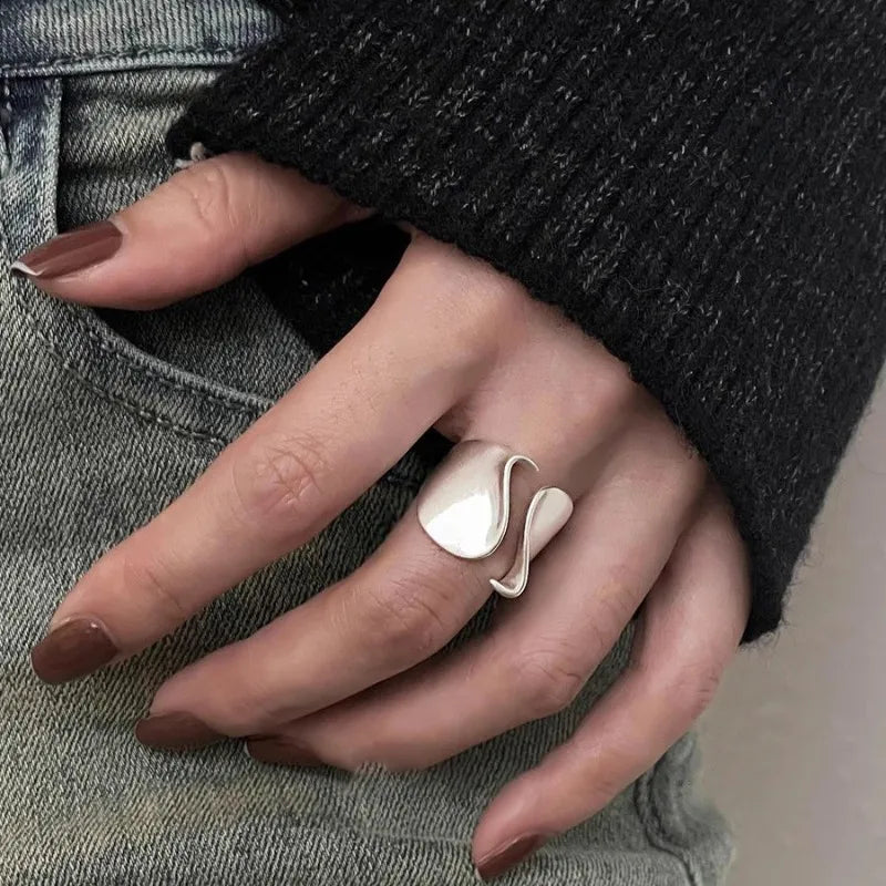 925 Sterling Silver Rings for Women Minimalist Elegant Couple Bands Simple Big Statement Ring Party Wedding Jewelry Gift Set