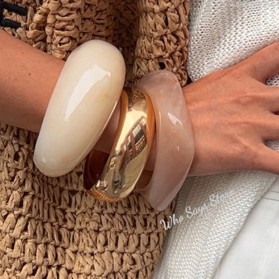Vintage Punk Beige Khaki Thick Resin Acrylic Smudging Bangles Geometric Irregular Bangle Bracelets For Women Men Jewelry