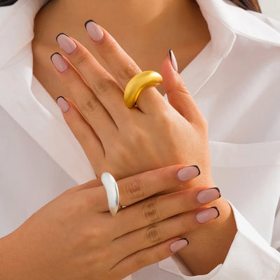 Trendy Personality Irregular Geometric Brushed Metal Arc-shaped Opening Rings for Women Designer Charm Jewelry Accessories Gifts