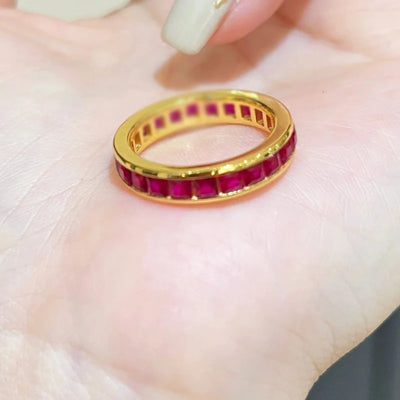 Light luxury retro high-end inlaid circle ruby rings for women fashion layering style ring adjustable wedding jewelry gifts