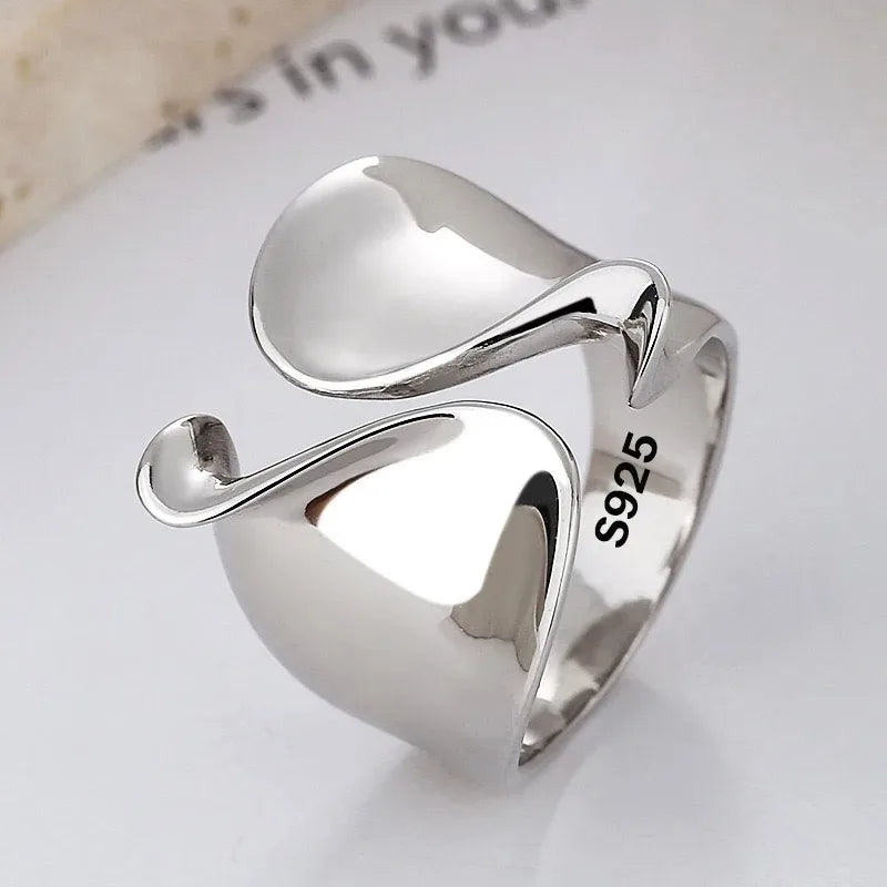 925 Sterling Silver Rings for Women Minimalist Elegant Couple Bands Simple Big Statement Ring Party Wedding Jewelry Gift Set