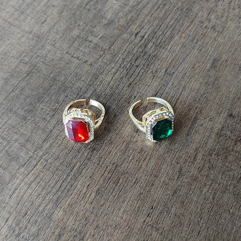 Luxury Ruby Emerald Ring For Women Adjustable Wide Face Men's Ring Jewelry Zircon Shiny Fine Jewelry Finger Accessories