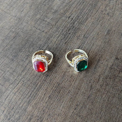 Luxury Ruby Emerald Ring For Women Adjustable Wide Face Men's Ring Jewelry Zircon Shiny Fine Jewelry Finger Accessories