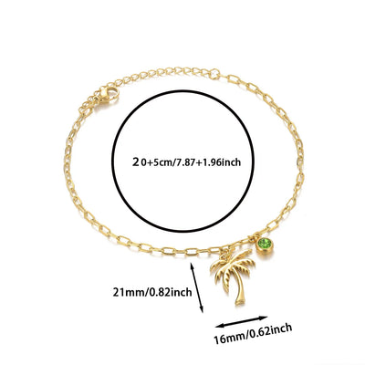 Palm Tree Birthstone Anklet Shiny Layered Chain Anklets For Women Gold Color Stainless Steel Waterproof Beach Jewelry Her Gift