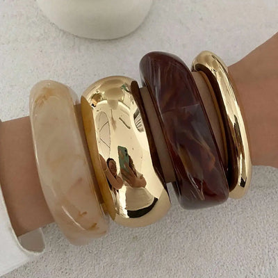 IngeSight.Z Vintage Irregular Resin Wide Bangle Bracelets Women Punk Geometric Wide Metal Bracelet Fashion Chunky Party Jewelry