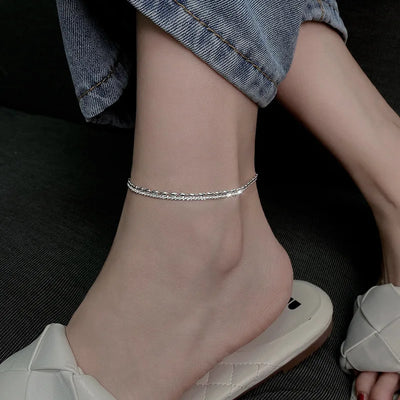 925 Sterling Silver Anklet Dazzling Geometric Double Layers Beaded Simple For Woman Girl Fashion Jewelry Gift Dropship Wholesale