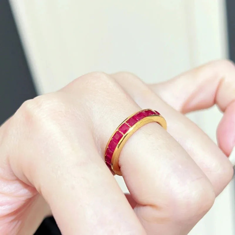 Light luxury retro high-end inlaid circle ruby rings for women fashion layering style ring adjustable wedding jewelry gifts