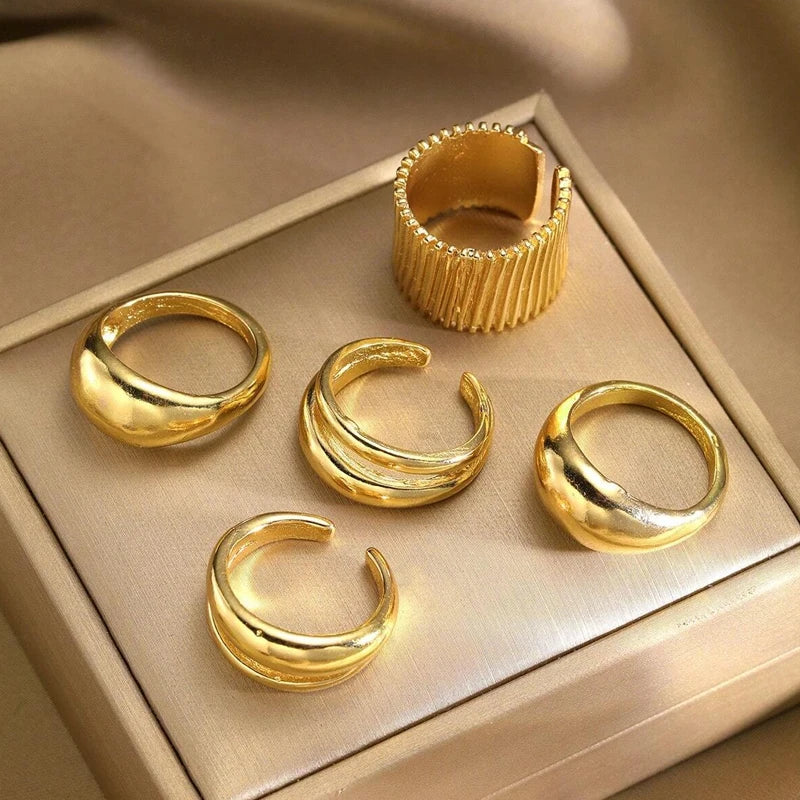 8pcs Set Minimalist Exaggerated Ripple Asymmetrical Rings For Women Gold Color Irregular Ring Set Party Daily Wear Jewelry Gifts