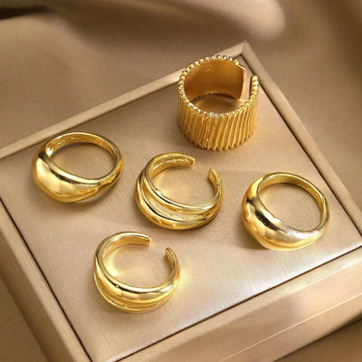 8pcs Set Minimalist Exaggerated Ripple Asymmetrical Rings For Women Gold Color Irregular Ring Set Party Daily Wear Jewelry Gifts