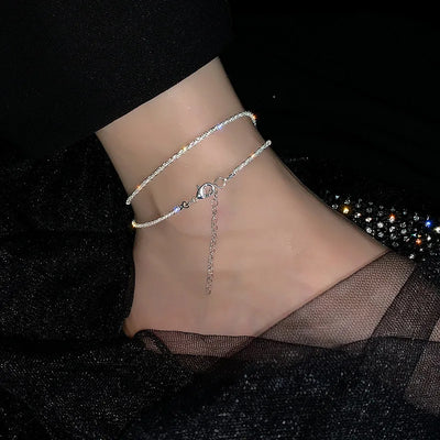 Exquisite Trendy Sparkle Star Silver Color Stainless Steel Anklet for Women Girls Classic Simple Korea Jewelry Accessories Gift