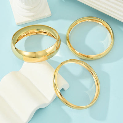3Pcs/Set Round Smooth Gold Color Wide Bangles Set for Women Simple Temperament Thick Bracelet New Fashion Luxury Wedding Jewelry