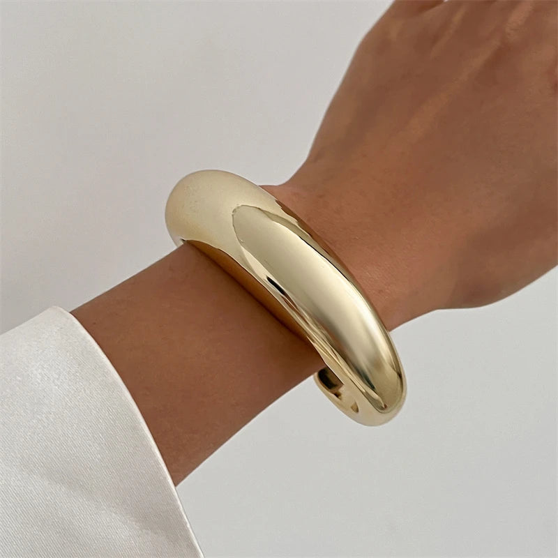 Exaggerated Geometric Wide Cuff Bangles for Women Men Punk Hip Hop Chunky Gold Silver Color Statement Bracelet Jewelry Gift