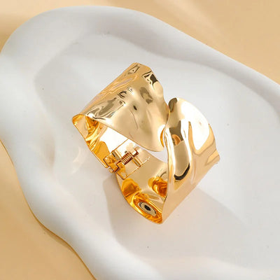 New Geometric Metal Wide Cuff Open Bangle Jewelry Accessories Fashion Personalized Design Metal Glossy Bracelets for Women